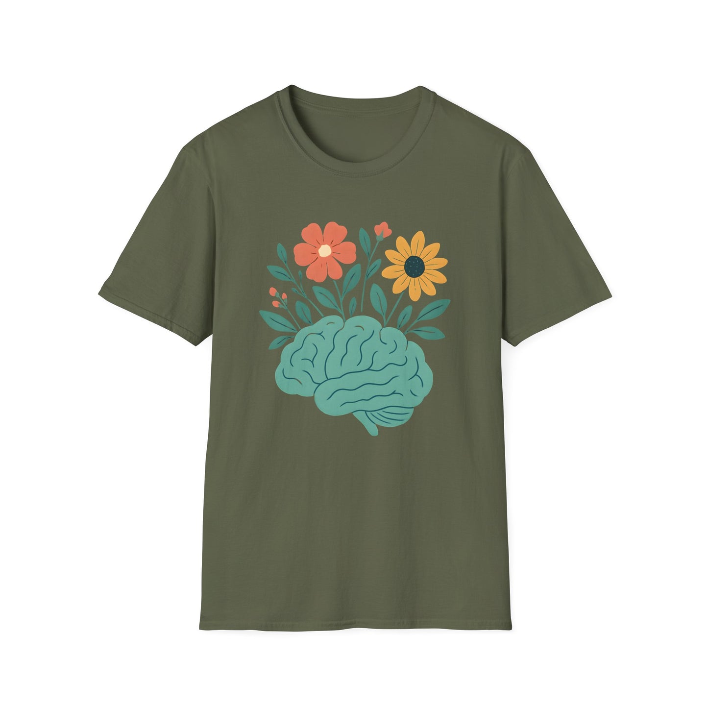Brain with Flowers Graphic T-Shirt