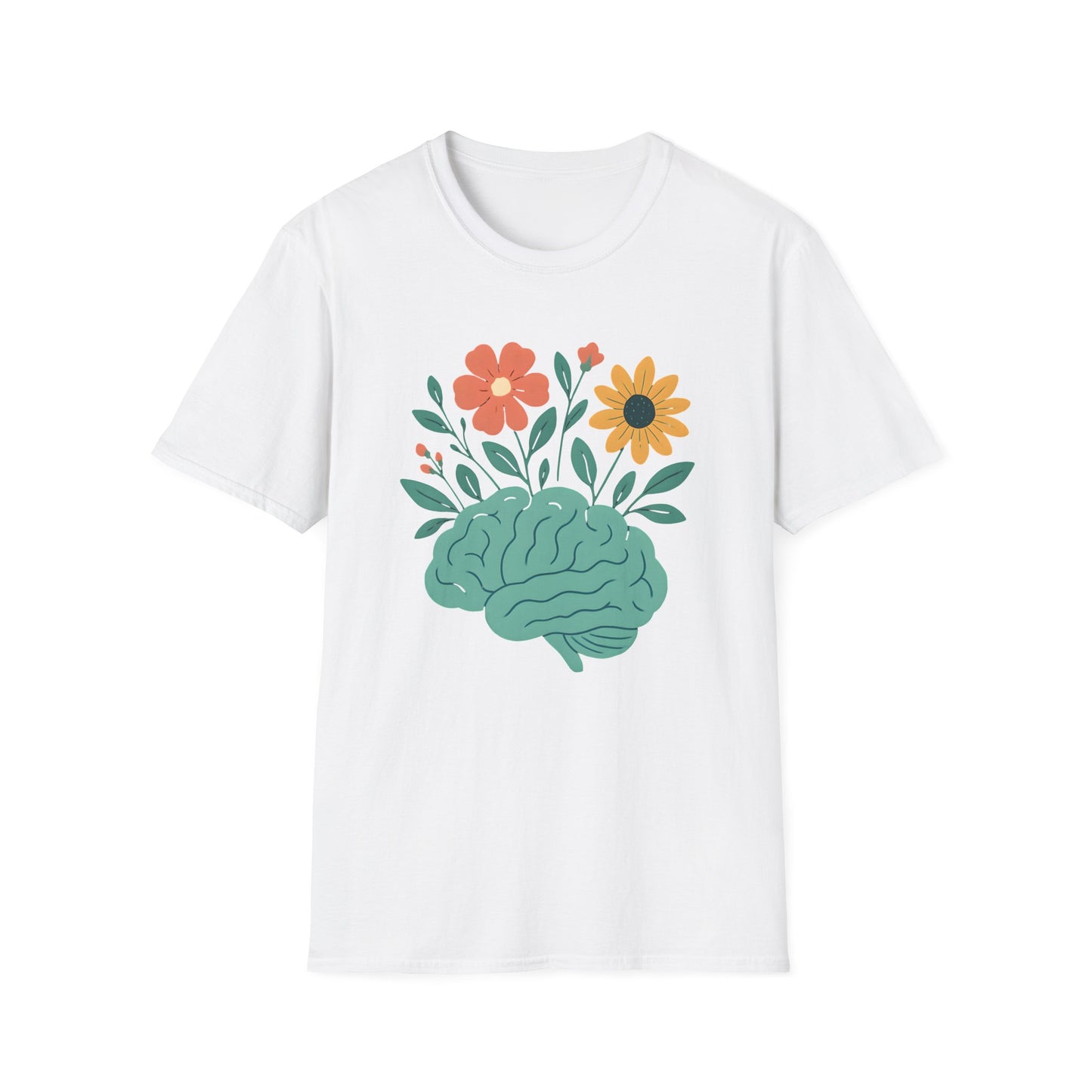 Brain with Flowers Graphic T-Shirt